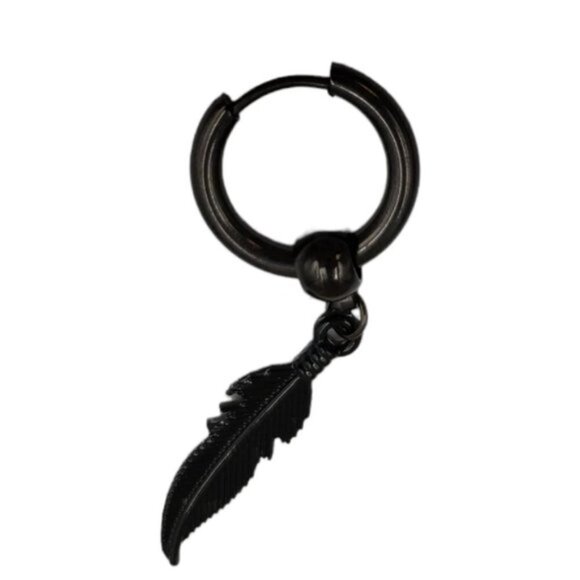 Punk Feather Stainless Steel Black Plating Drop Earring Raven Festival G… - Picture 1 of 8